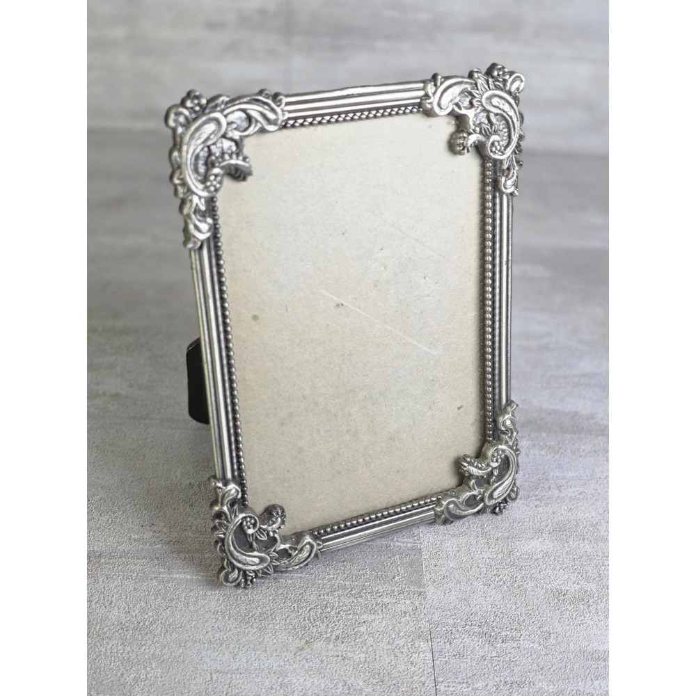 Vintage Silver Tone Metal Photo Frame 3.5x5" Art Nouveau Baroque Style